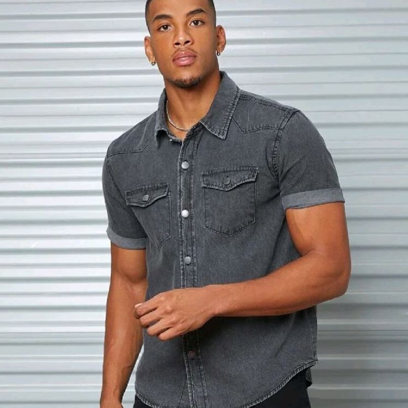 Camisa jeans hot sale cinza