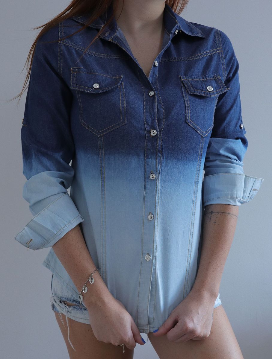 camisa jeans degrade feminina