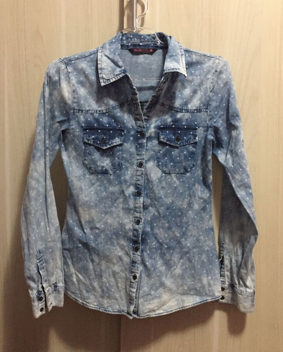 camisa jeans feminina estampada