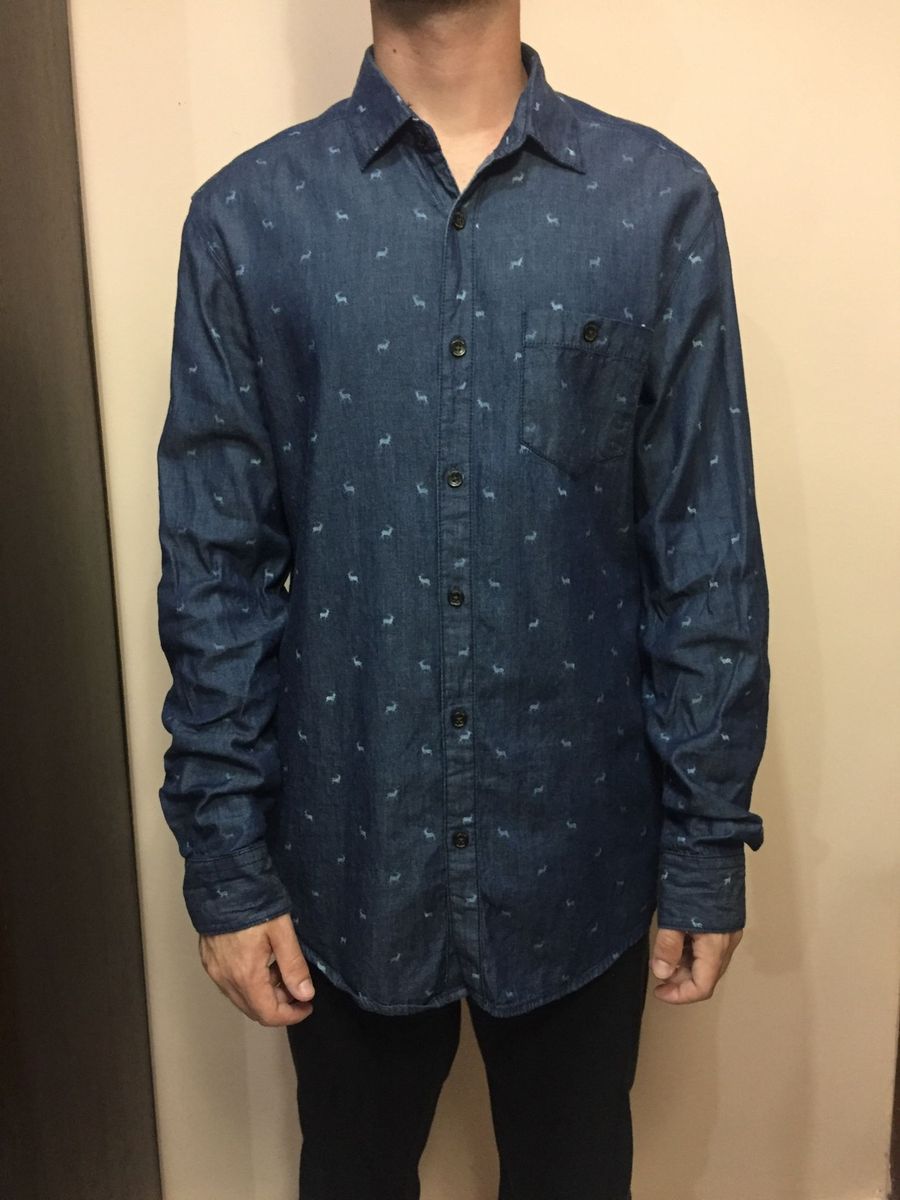 camisa jeans estampada masculina