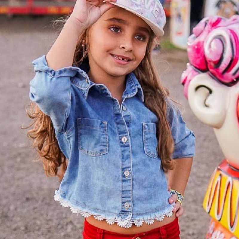 Blusa jeans 2024 infantil feminina