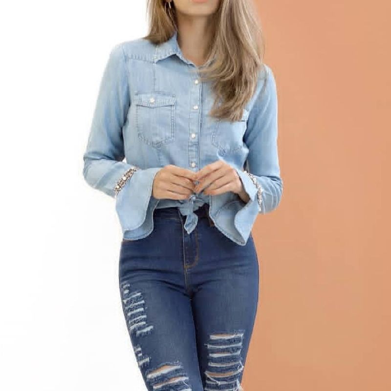 Blusa jeans hot sale manga flare