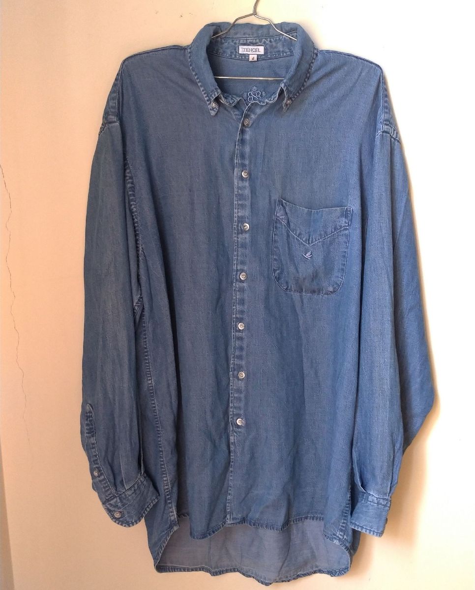 camisa jeans tencel masculina