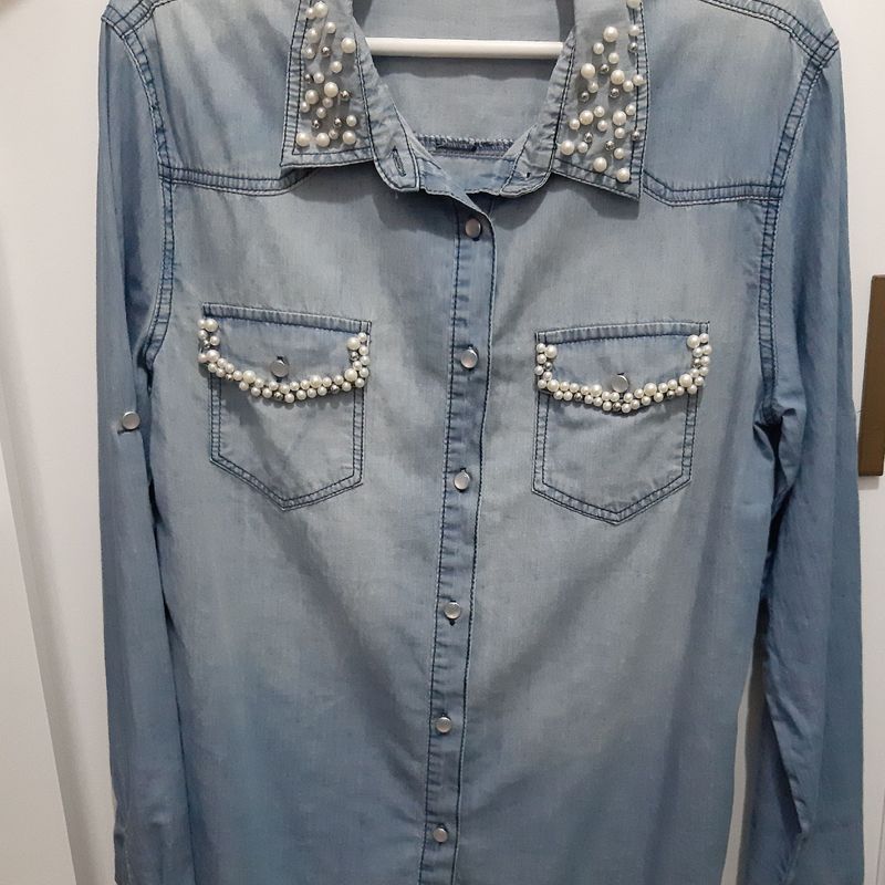 Customizar camisa deals jeans com perola