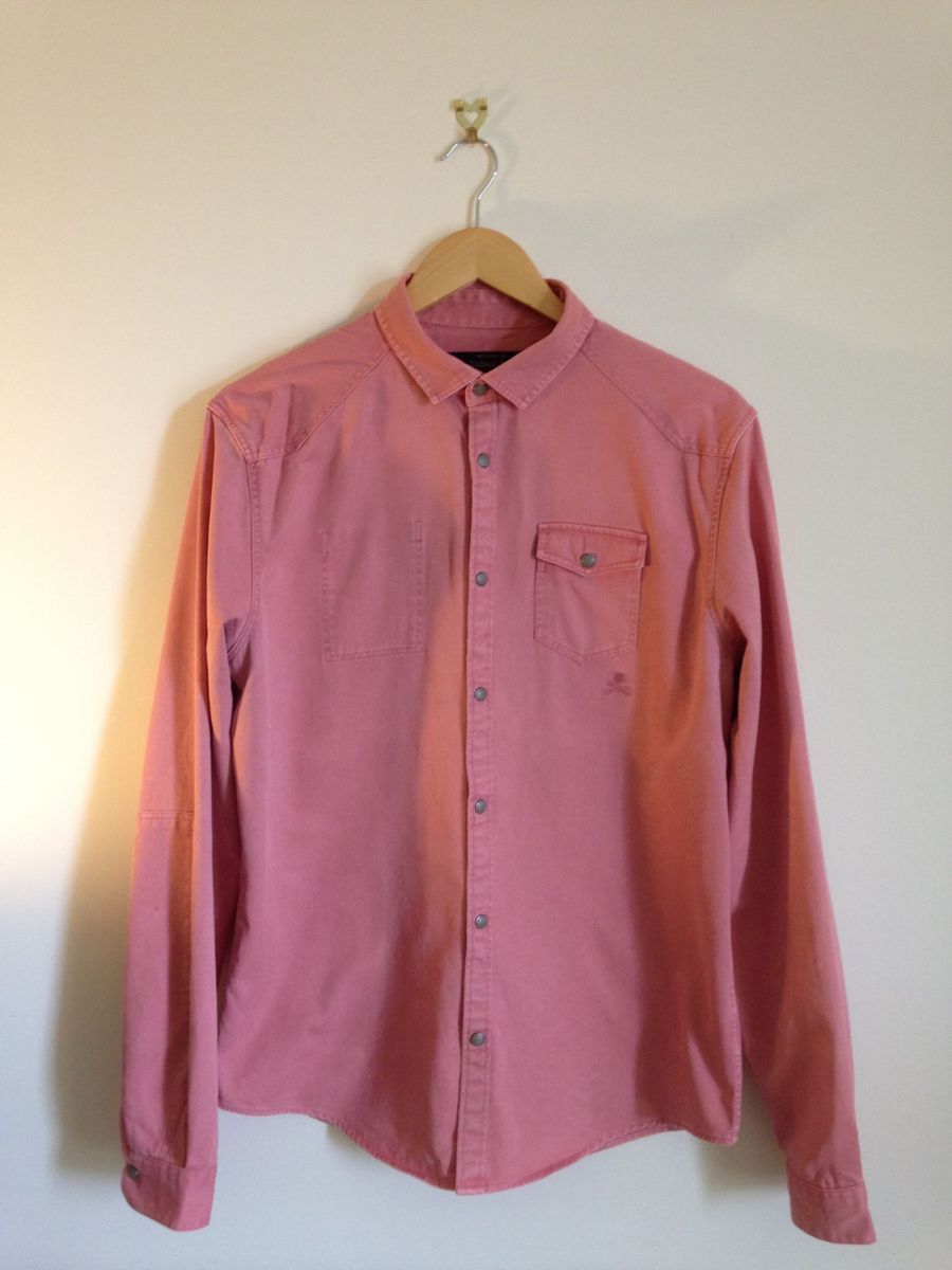 camisa jeans rosa masculina