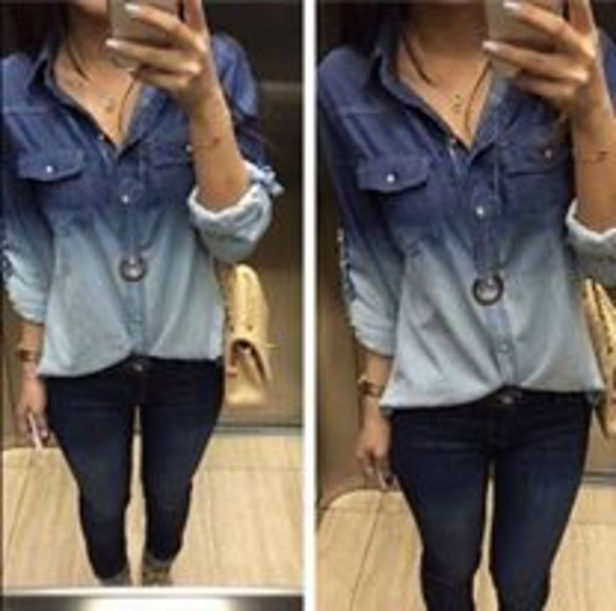 camisa jeans feminina manchada