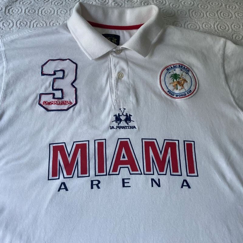 Camisa La Martina Miami Arena Polo M Branca e Vermelha Camisa