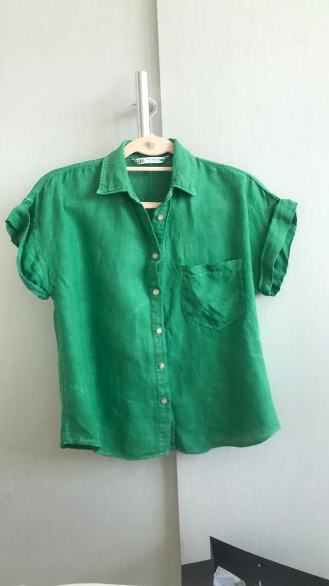 Top Cropped Verde Linho Zara, Blusa Feminina Zara Nunca Usado 84537471