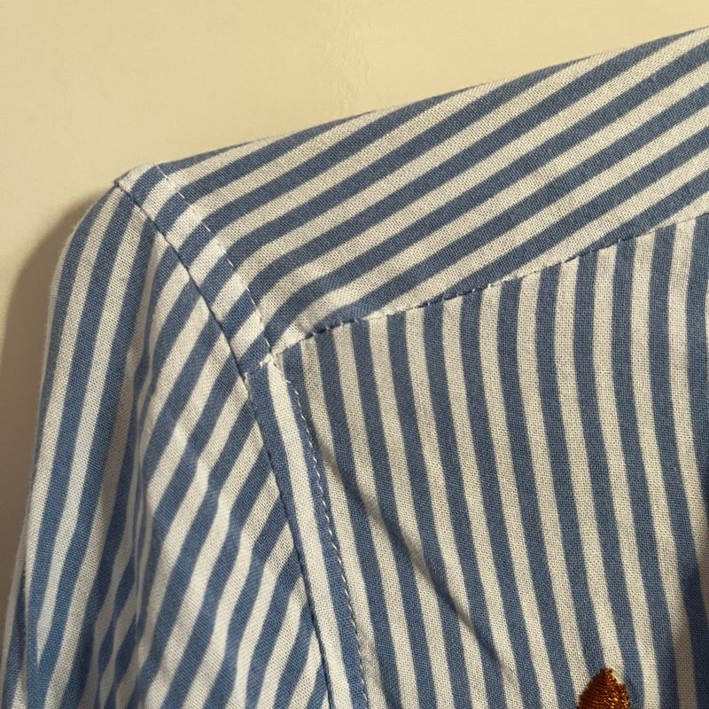 Camisa Listrada com Flores Bordadas | Nunca Usado 100833137 | enjoei