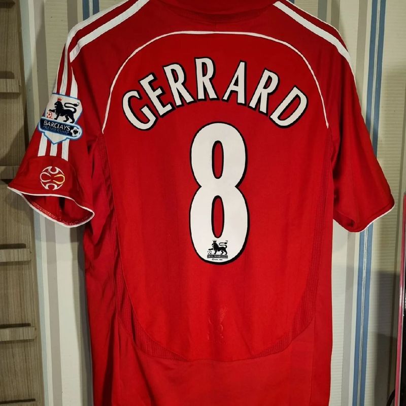 Camisa Liverpool 2007/08 Steven Gerrard Número 8 Premier League