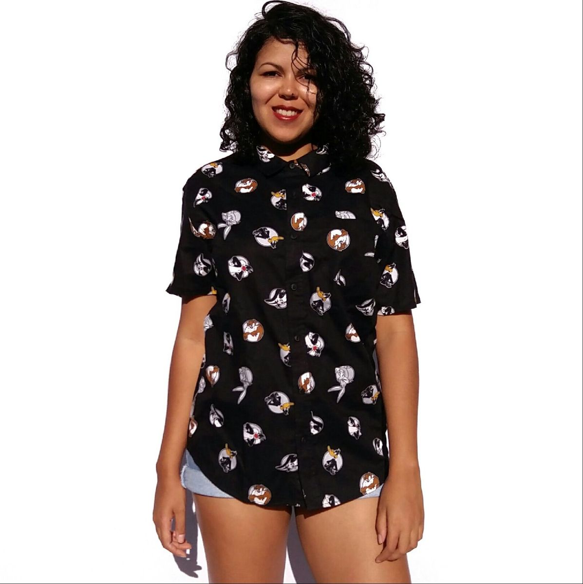 camisa de botão feminina manga curta