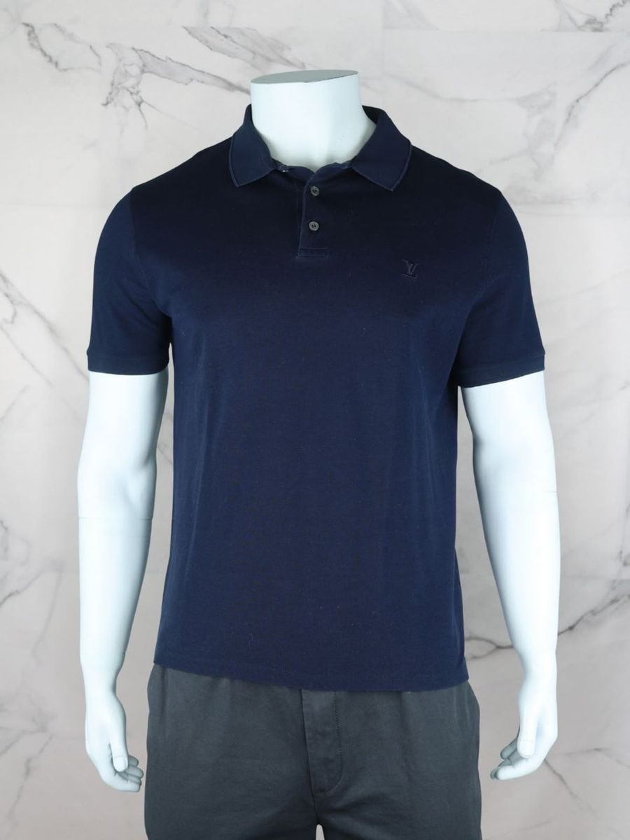 Camisa Louis Vuitton Polo Basic Lv Logo Azul Marinho | Camisa Masculina ...