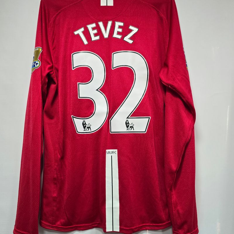 Camisa Manchester United Home 07-08 M Manga Longa Tevez 32 Premier