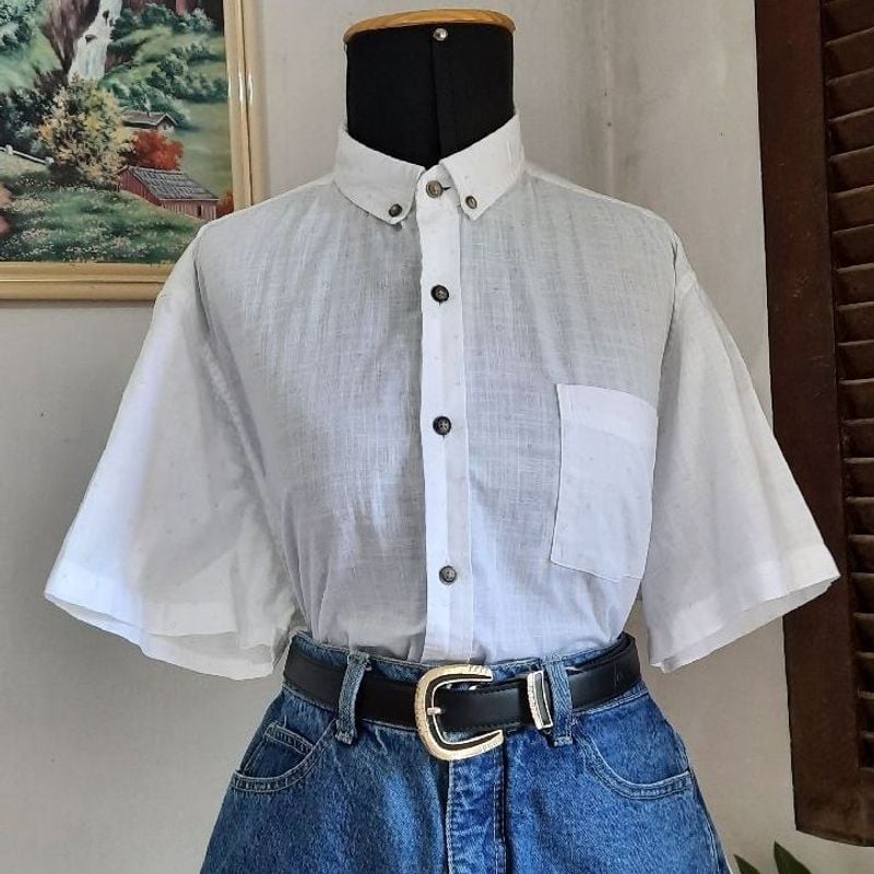 Camisa Manga Curta Algodão Social de Botão Camisa Feminina