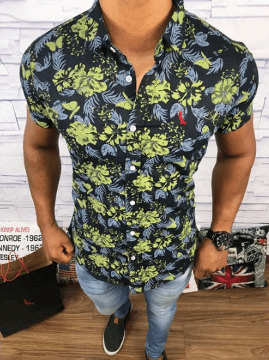 camisa social masculina manga curta estampada