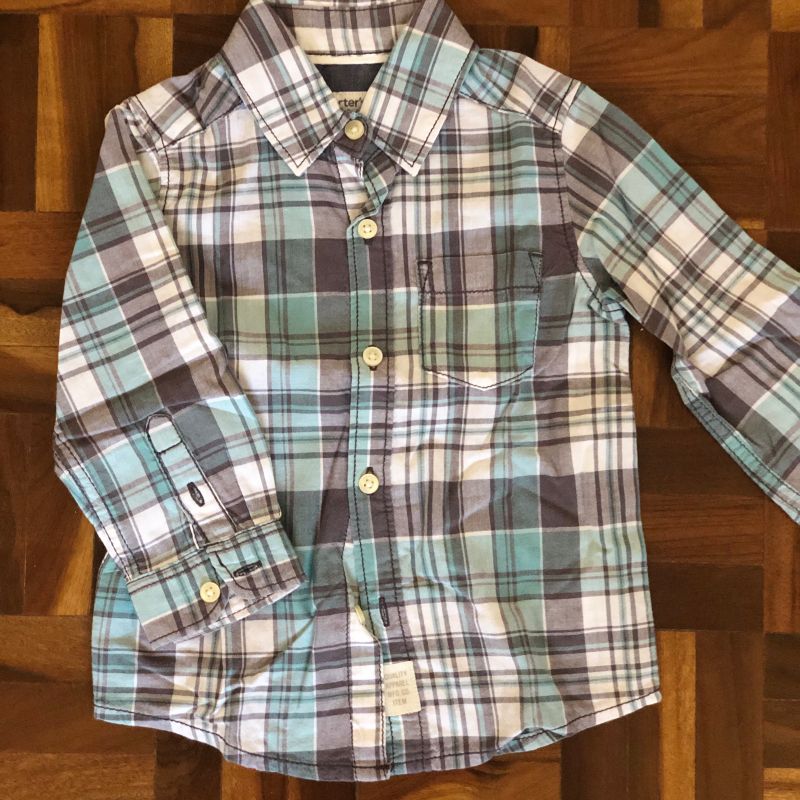 Camisa infantil xadrez manga longa verde, Carter's