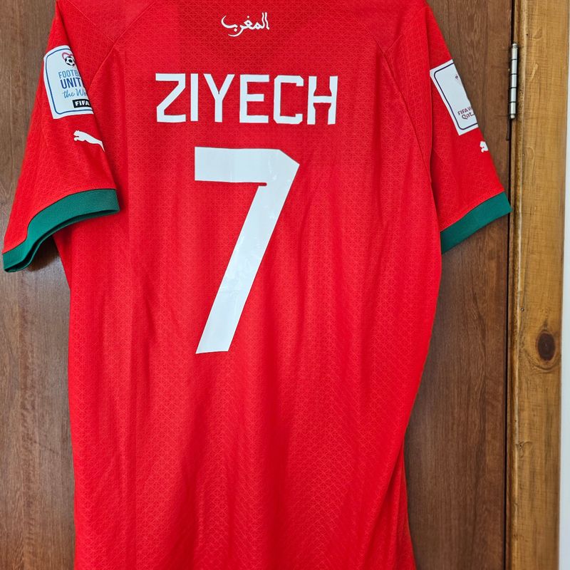 Camisa Marrocos Vermelha Gg Ziyech 7 Copa 2022 Versão Jogador