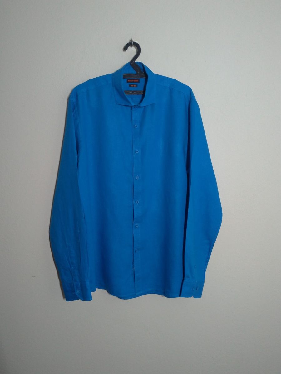 Camisa Masculina Manga Longa Azul Marca Warren Webber Linho Tam 42 ...