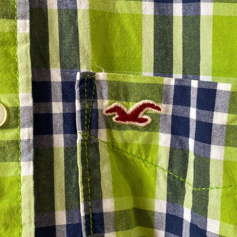 Camisa Xadrez Hollister Masculina Verde e Branca - 100% Algodão - Tamanho G, Brechó Online, Achei Barato Mesmo