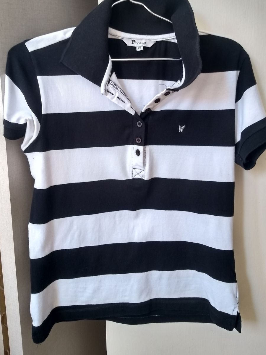 camisa polo listrada feminina