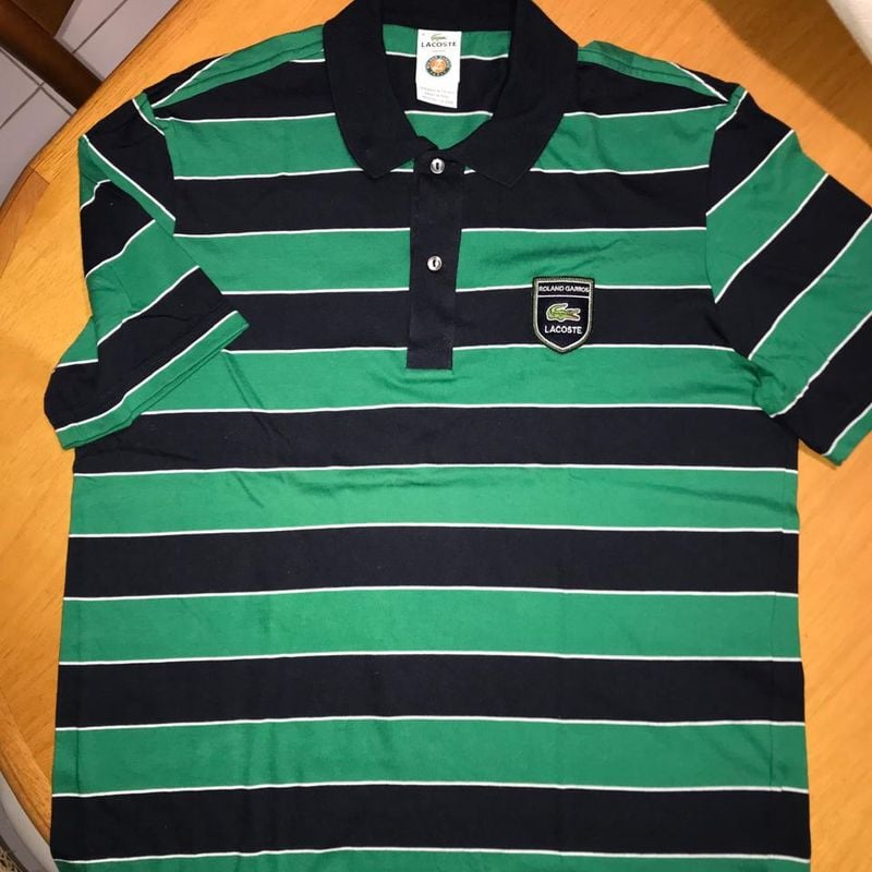 Camisa Polo Lacoste Roland Garros Listrada Azul Marinho/Verde
