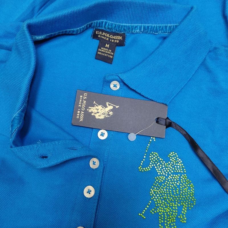 Camisa Polo Feminina U.S. Polo Assn. Piquet Básica U.S. Polo Assn.  Authentic Azul