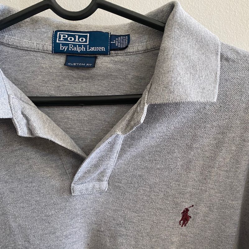 Camisa Polo Ralph Lauren Custom Fit Collar Details Cinza