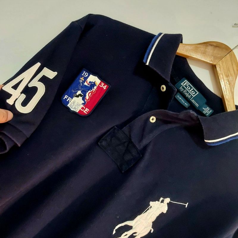 Camisa Polo Ralph Lauren França Bandeira - Azul - Tam: L/G