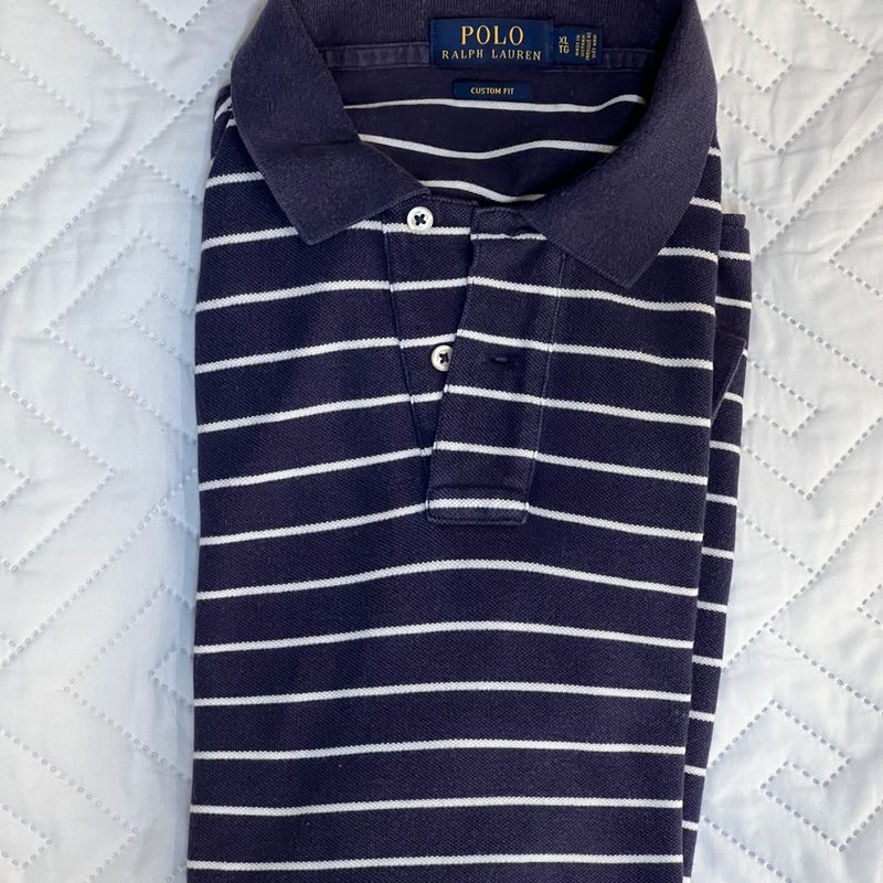 Camisa Ralph Lauren Masculina Custom Fit Listrada Marinho