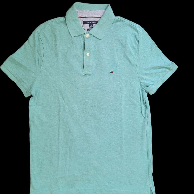 Camisa Polo Tommy Hilfiger Custom Fit Coupe Sur Mesure Ciano