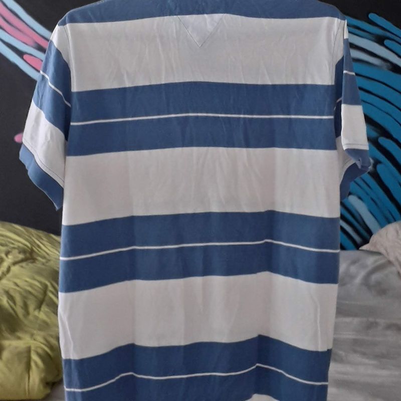 Camisa Polo Tommy Hilfiger Listrada, Branca e Azul, Camisa Masculina Tommy  Hilfiger Usado 72772487
