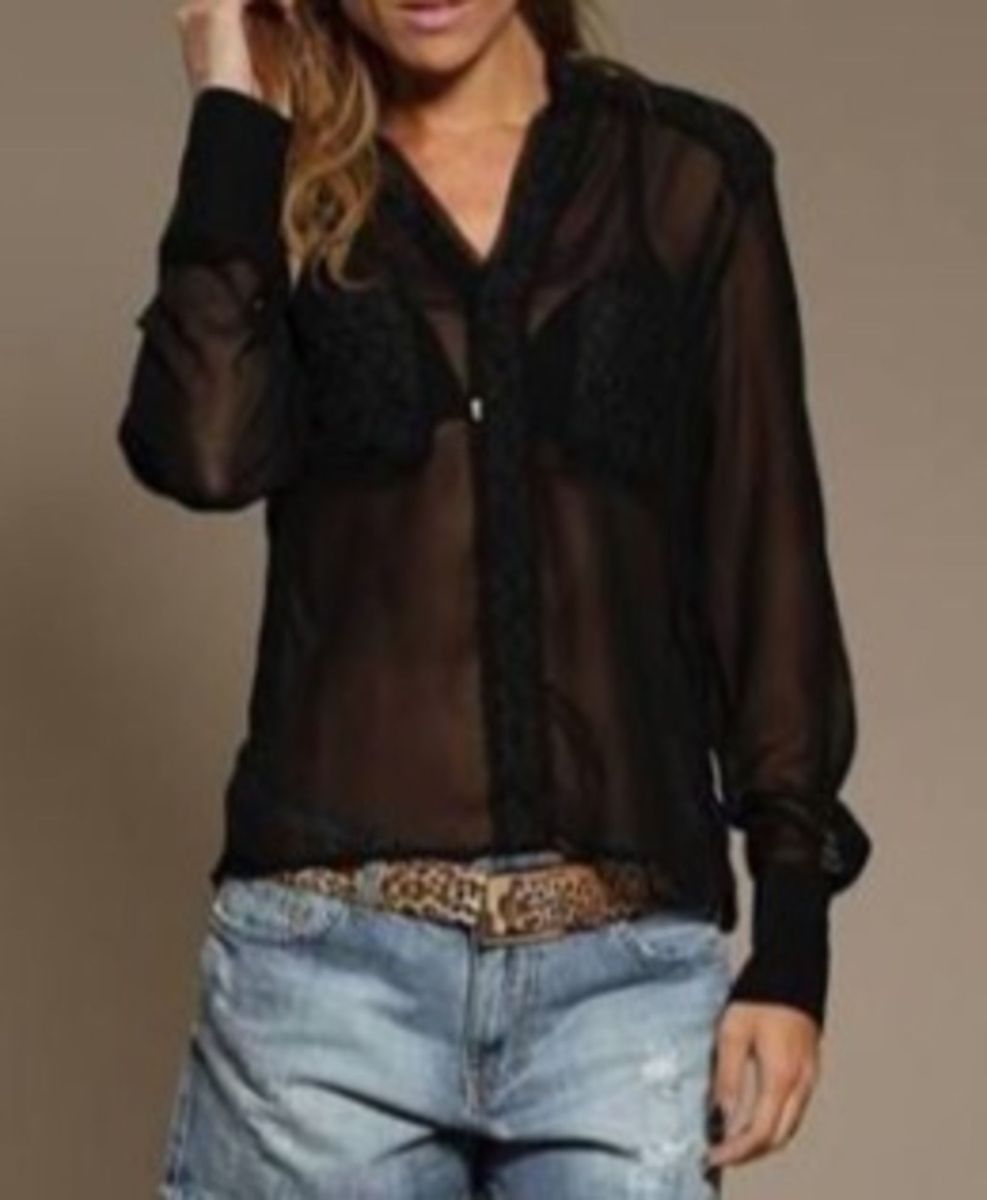 camisa transparente preta