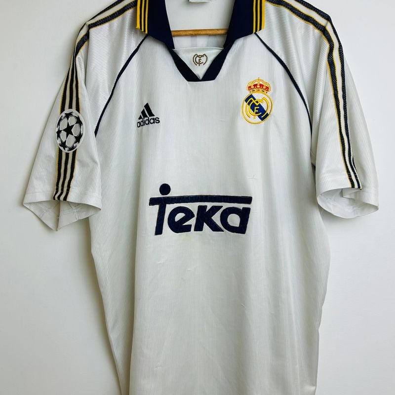 Camisa Real Madrid 1998/99 Uniforme 1 Raul Gonzáles #7 Champions