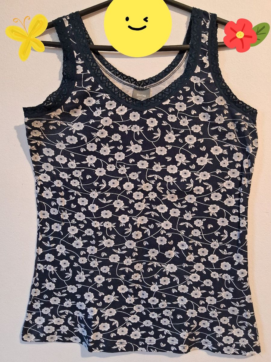 Camisa Regata Feminina Básica Estampa Floral Azul G Hering