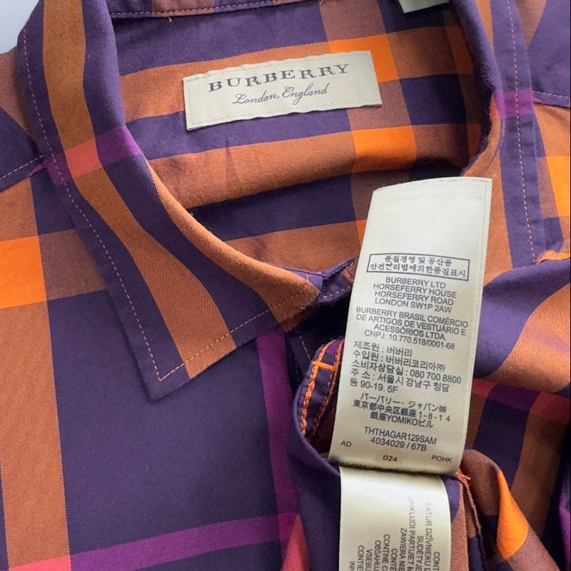 Camisa Social Burberry London England Xadrez Purple Orange P Burberry Usado 107043680 enjoei