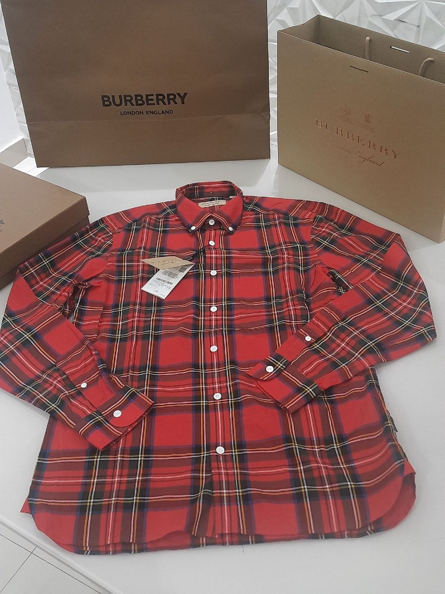 Camisa Social Burberry London England Xadrez Vermelho Tam M | Camisa ...