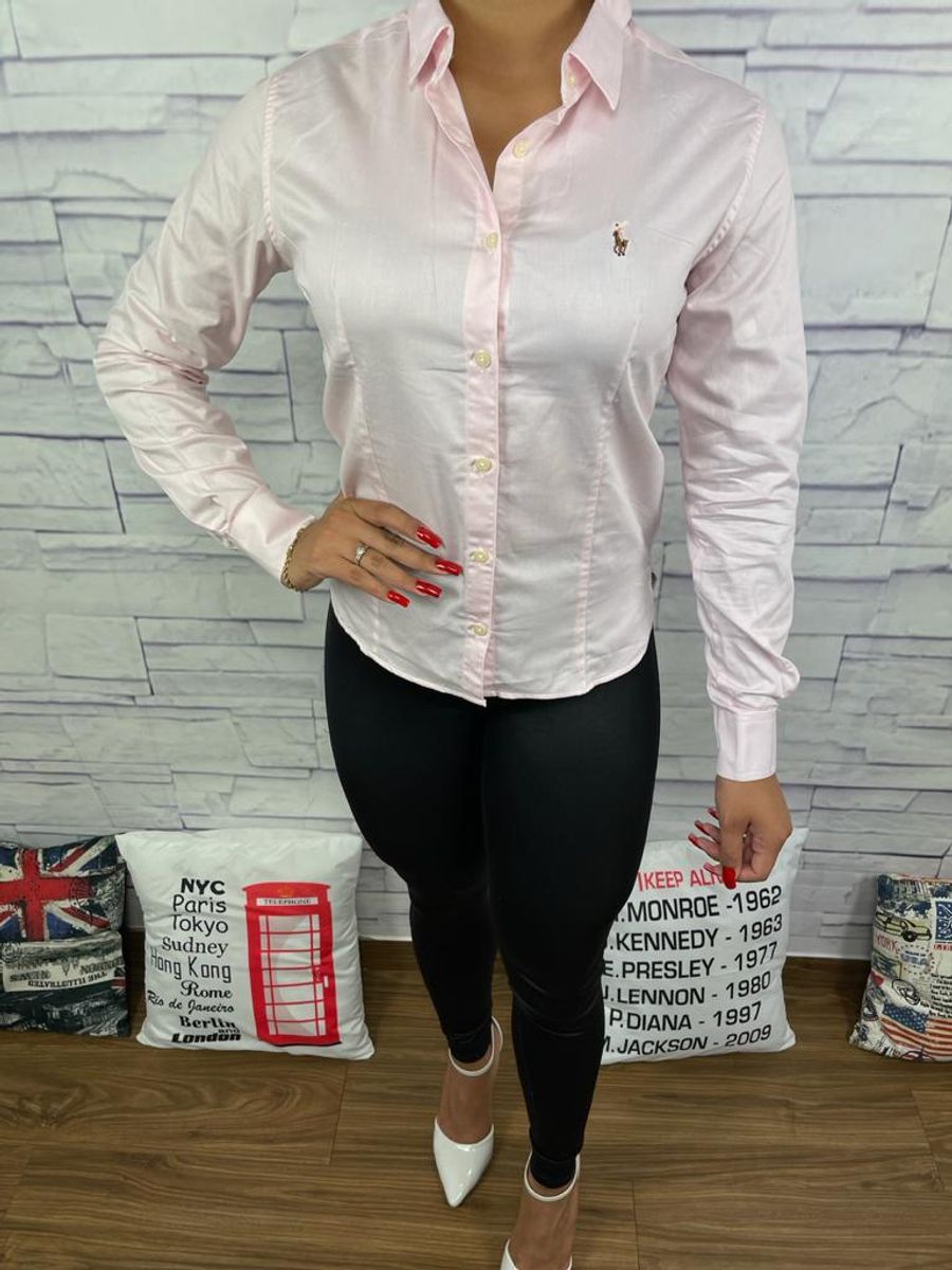 Camisa Social Feminina Manga Longa Ralph Lauren Slim Fit Rosa Bebê ...