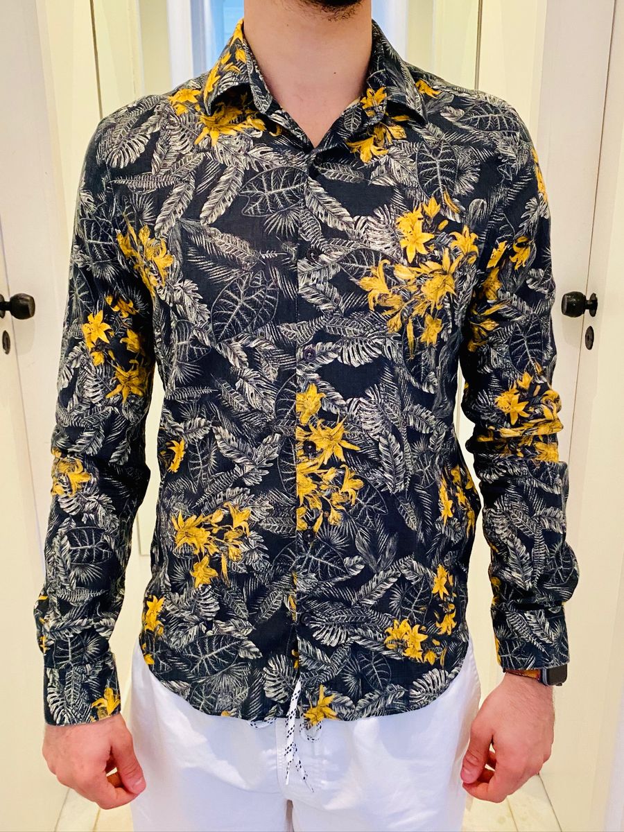 camisa florida masculina social