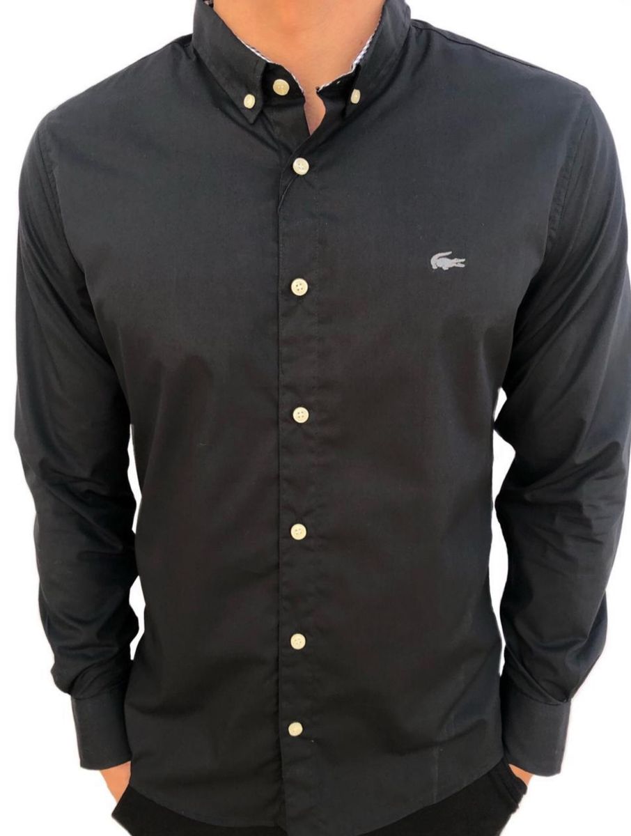 camisa social lacoste preta