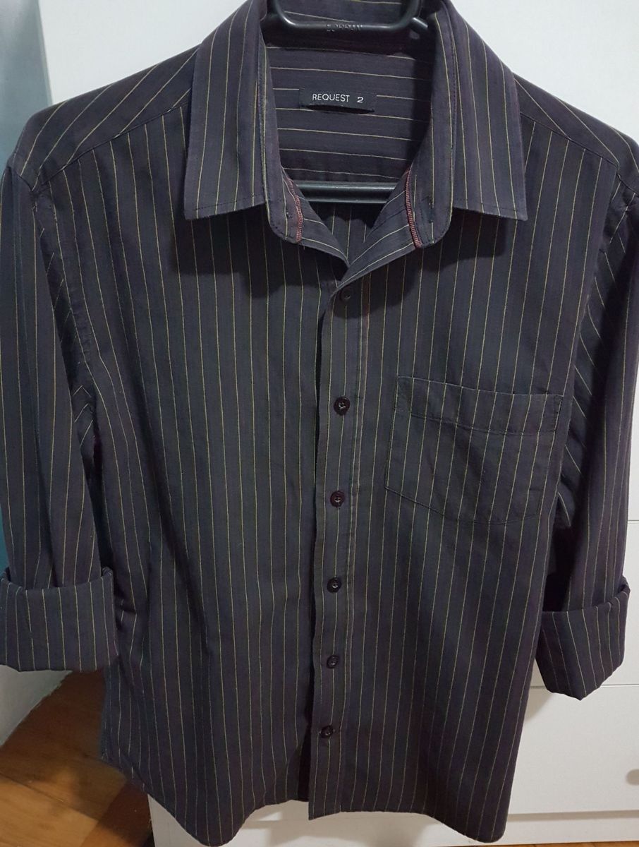 camisa social listrada preta