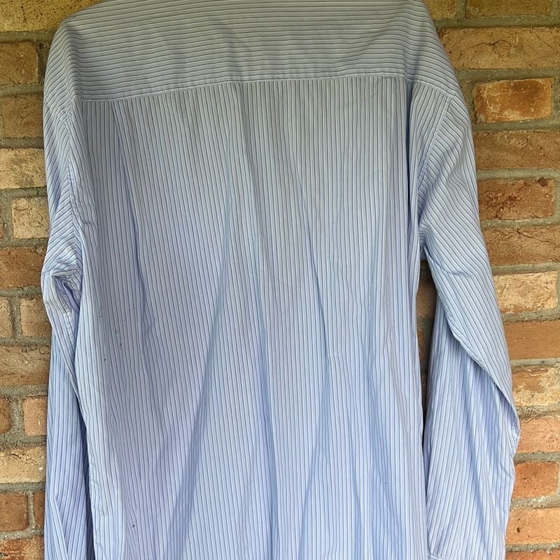Camisa Social Masculina Manga Longa Risca de Giz Azul Tam 5(Gg