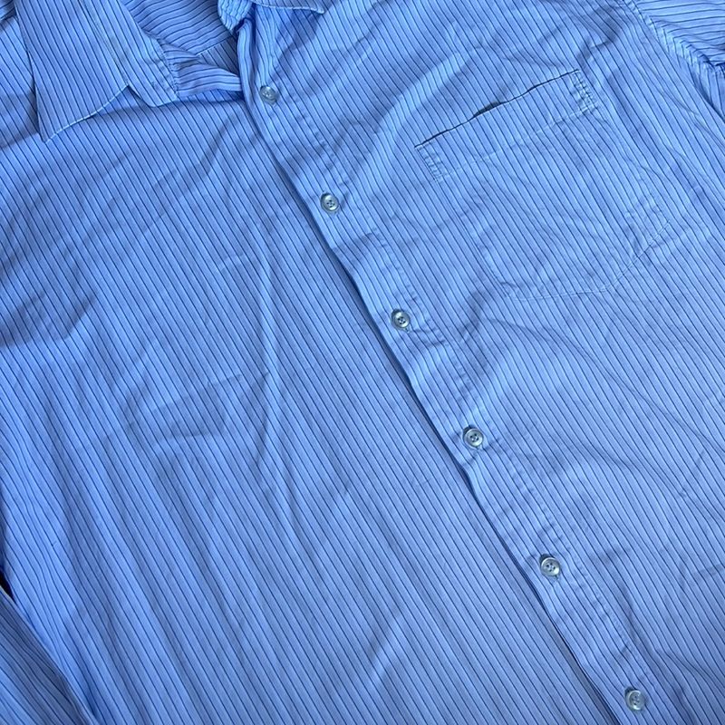 Camisa Social Masculina Manga Longa Risca de Giz Azul Tam 5(Gg