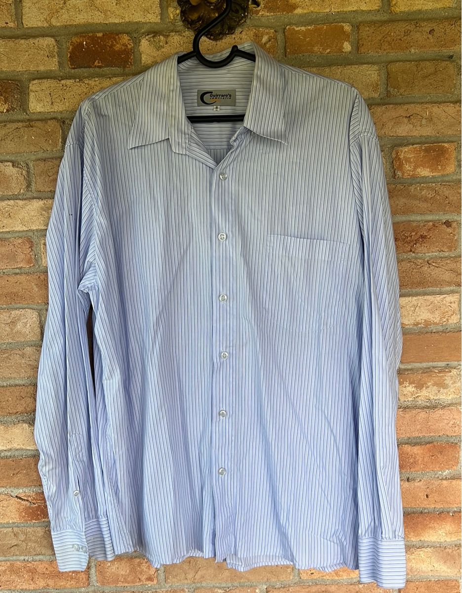 Camisa Social Masculina Manga Longa Risca de Giz Azul Tam 5(Gg
