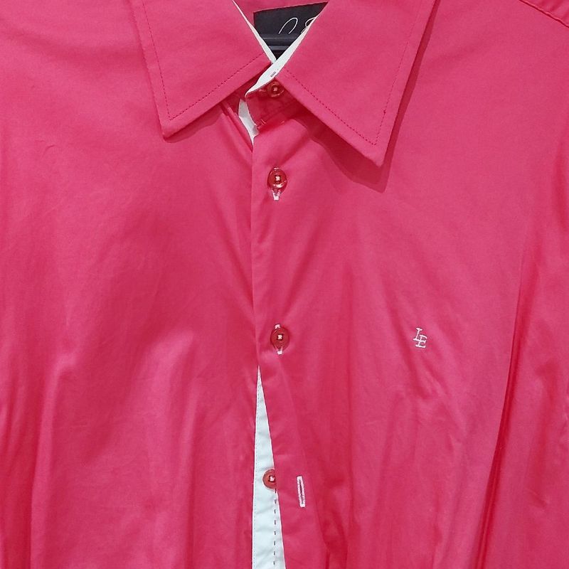 Camisa social store masculina rosa choque