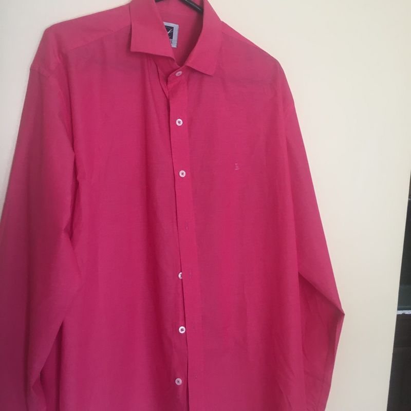 Camisa social store masculina rosa choque