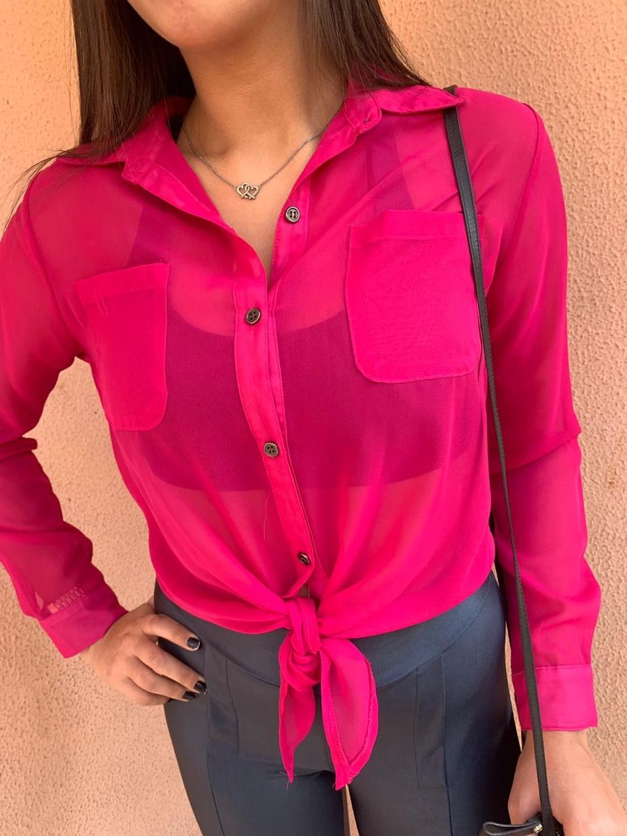 camisa social rosa pink feminina