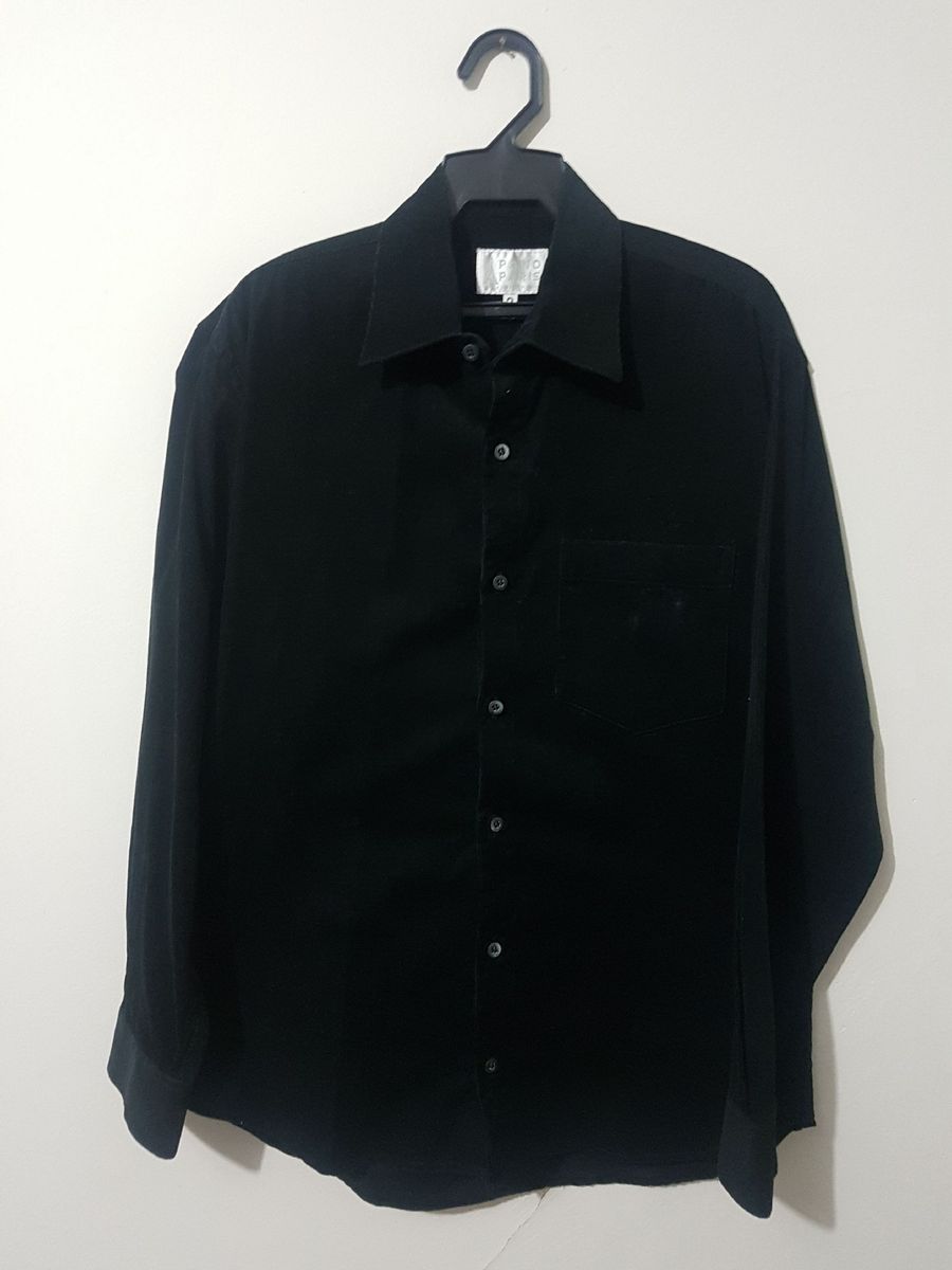 camisa veludo preta masculina