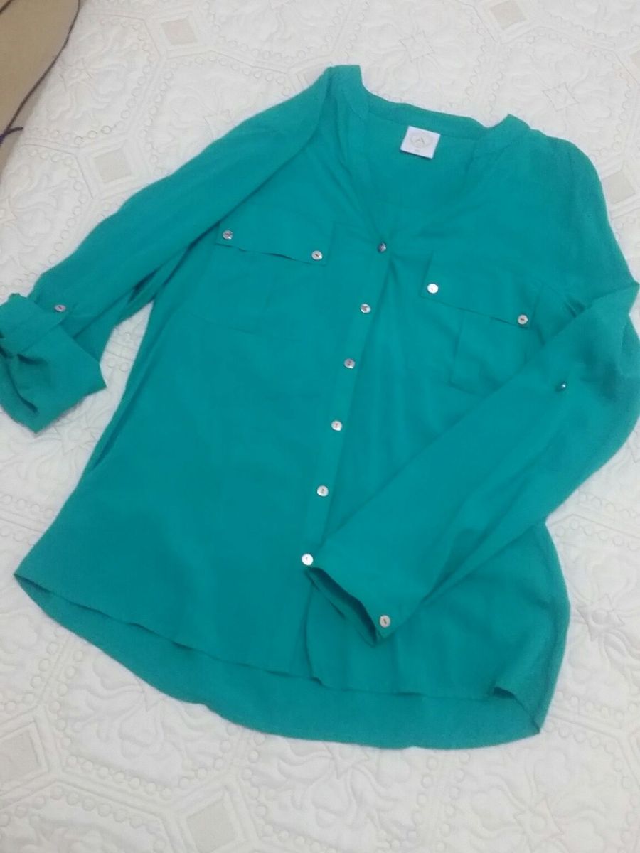 camisa social verde agua feminina