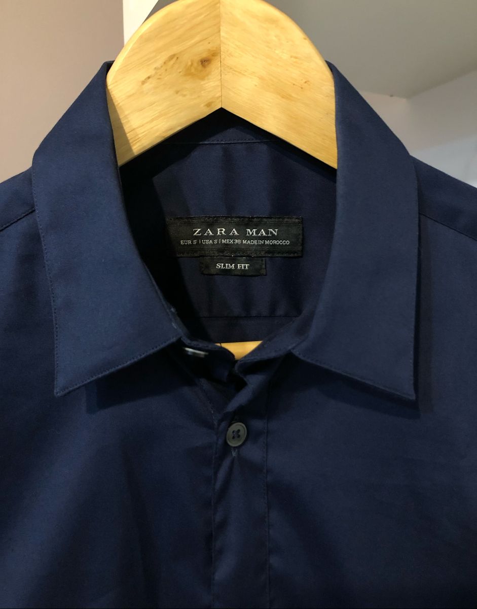 Camisa Social Zara Man Azul Escura Camisa Masculina Zara Usado