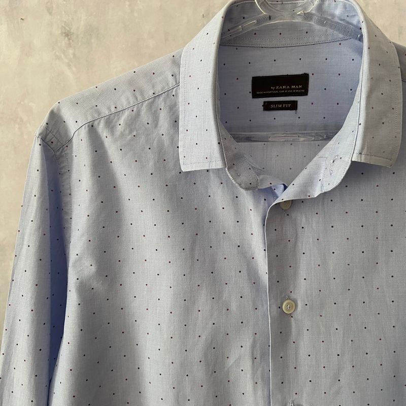 Camisa Social Zara Man - Azul / Poás - Slim Fit | Camisa Masculina Zara  Usado 68530318 | enjoei